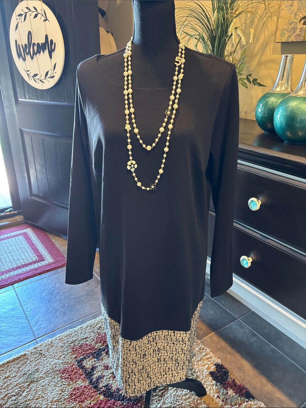 NWT Rachel Zoe+ A Pea in Pod Black Long-Sleeve Maternity Dress with Tweed Hem
